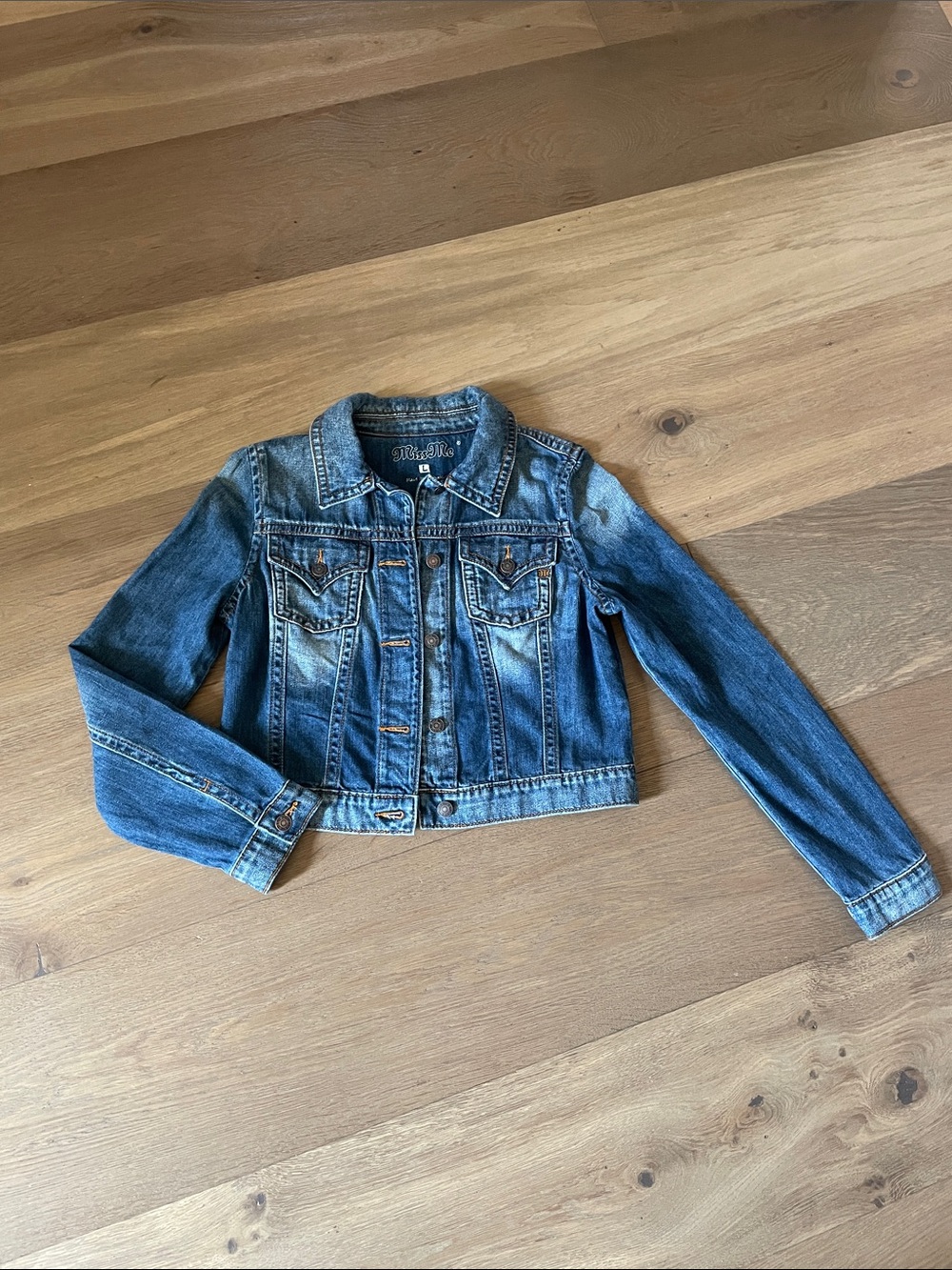 Miss Me Distressed Cropped Denim Jacket Size Large